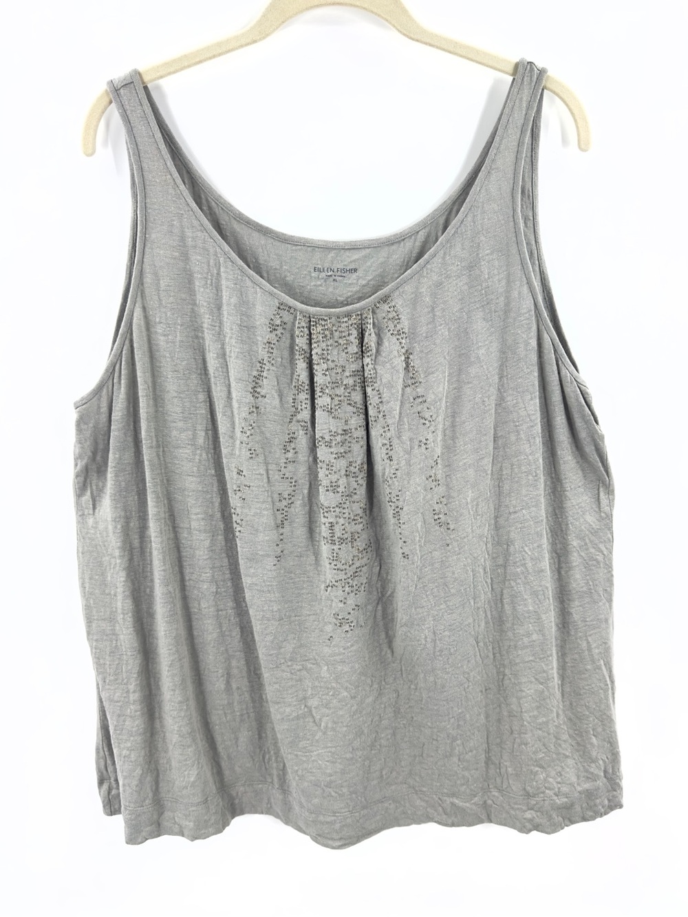 Eileen Fisher Linen Beaded Tank Top Size XL Beach Boho Lagenlook Minimalist Grey